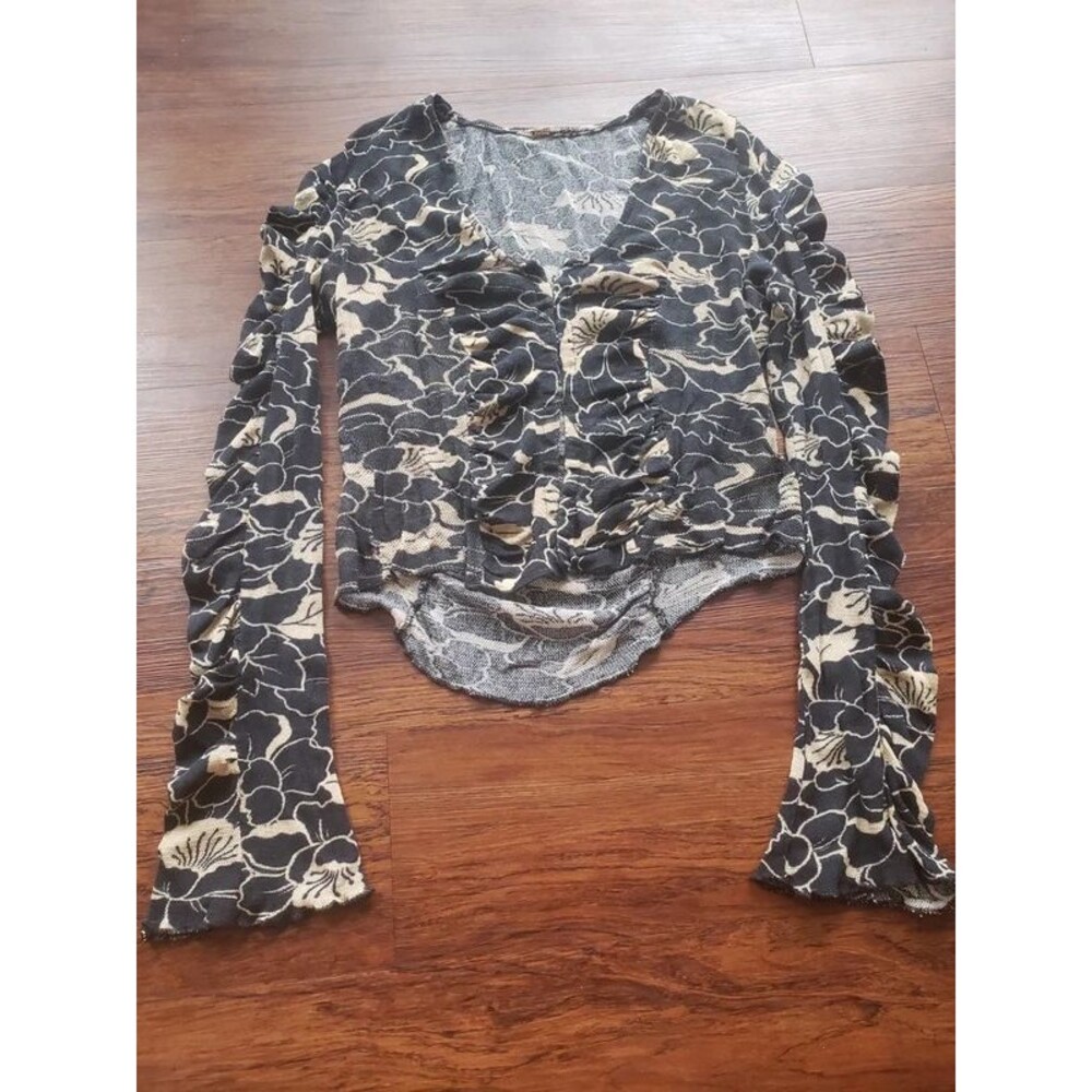 Free People Blouse cardigan size S ruffle sleeve boho sheer mesh